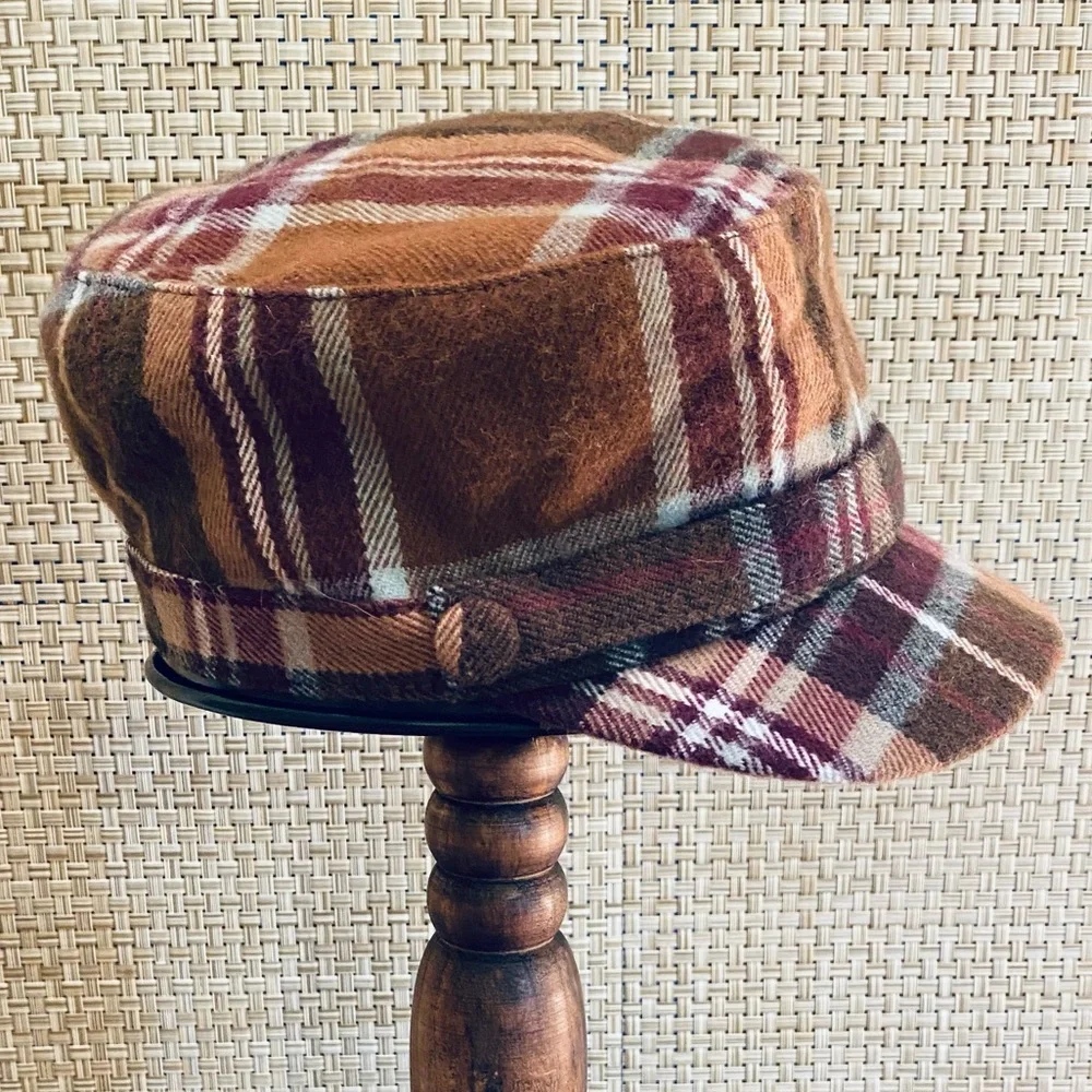 🌟HP🌟NWOT Brown Plaid Newsboy Cap by D&Y OSFM - Picture 3 of 10